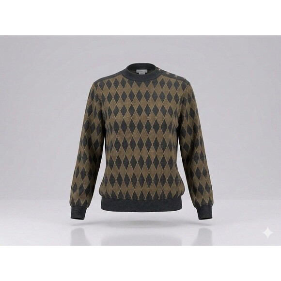 Alfred Dunner Sweaters - VTG 90s Alfred Dunner XL Knit Sweater Black Tan Argyle Diamond Pattern USA Made